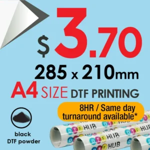 A4 DTF Transfers (210×285mm) – Block-Out (Black) | Same Day DTF Printing Melbourne